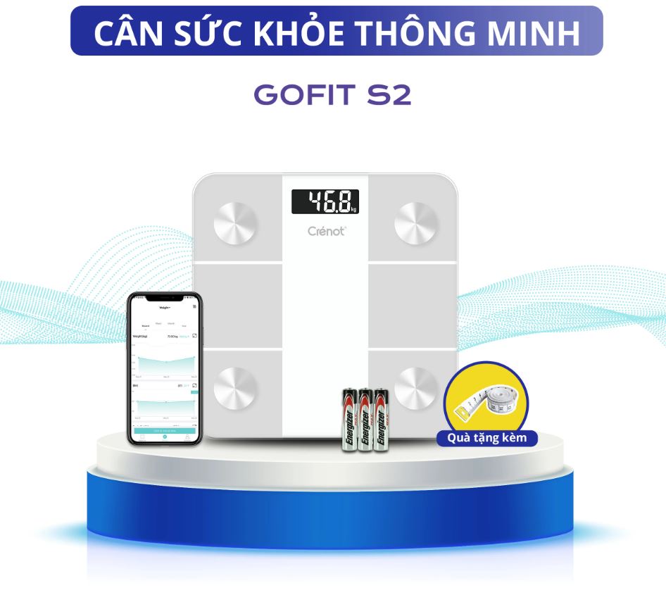 Cân điện tử sức khoẻ thông minh Crenot Gofit S2 kết nối bluetooth đo phân tích chỉ số cơ thể body fat scale